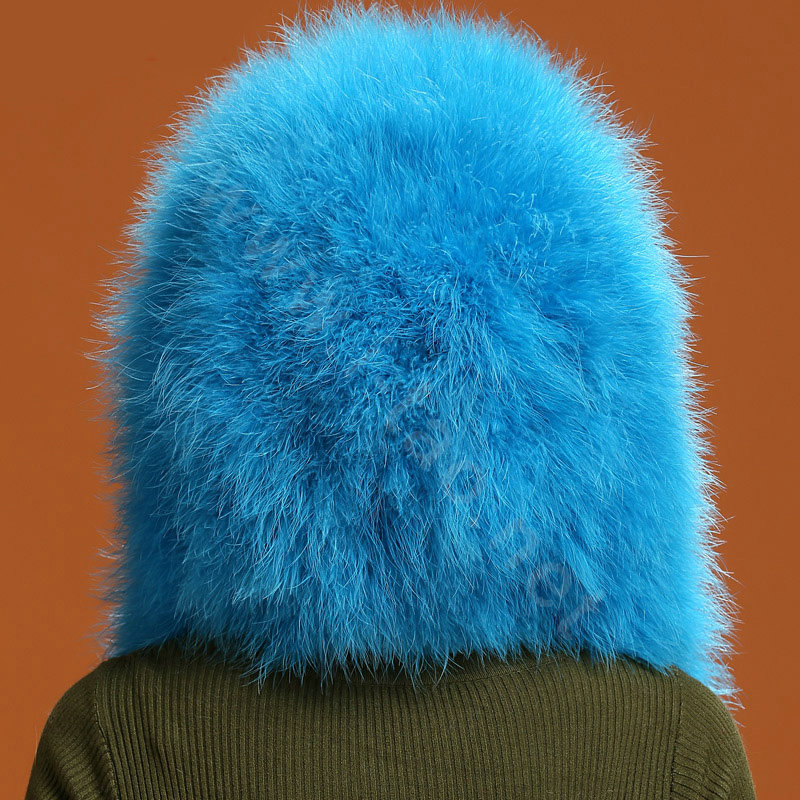 Ostrich wool fur scarf vogue women winter warm hats Headscarf neck wraps - Blue