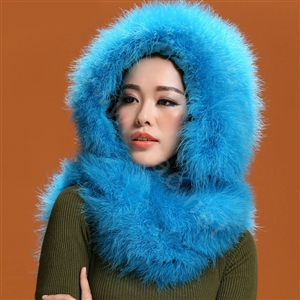 Ostrich wool fur scarf vogue women winter warm hats Headscarf neck wraps - Blue