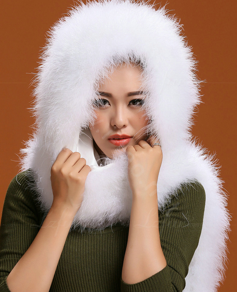 Ostrich wool fur scarf vogue women winter warm hats Headscarf neck wraps - White