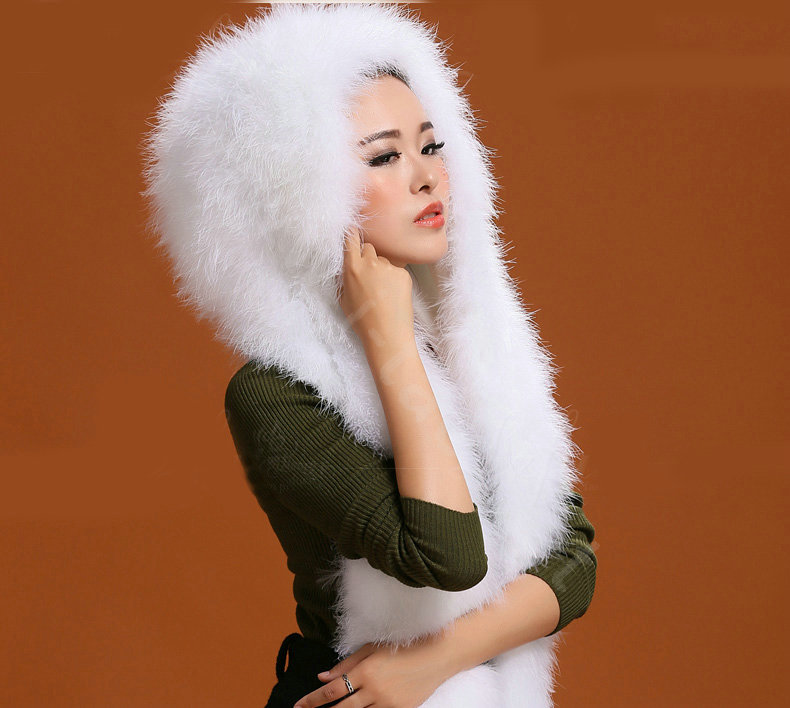 Ostrich wool fur scarf vogue women winter warm hats Headscarf neck wraps - White