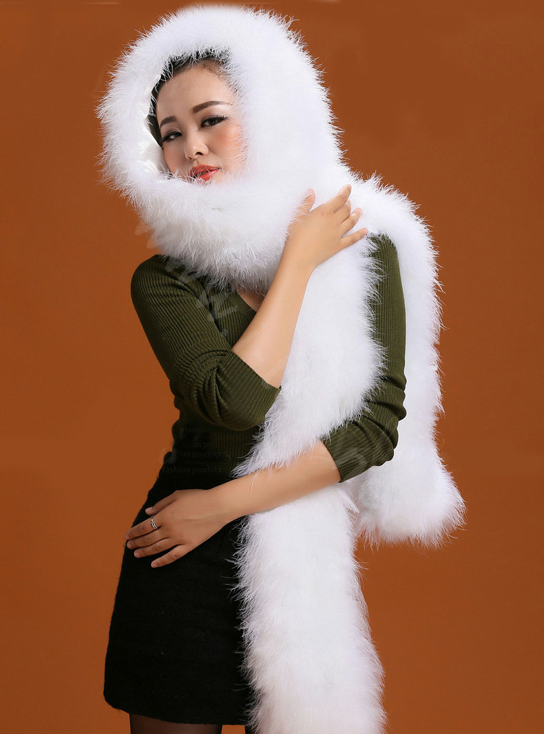 Ostrich wool fur scarf vogue women winter warm hats Headscarf neck wraps - White
