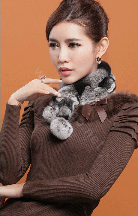 Rex rabbit fur scarf fashion women winter warm scarves female neck wrap - Grey