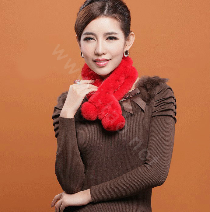 Rex rabbit fur scarf fashion women winter warm scarves female neck wrap - Red