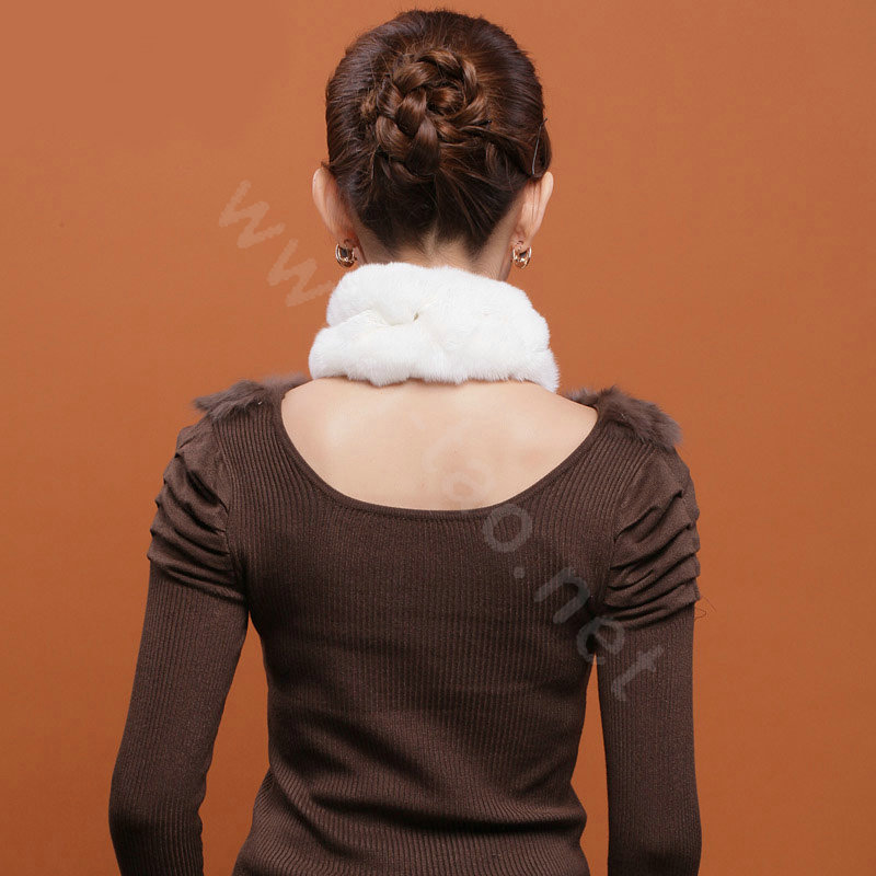 Rex rabbit fur scarf fashion women winter warm scarves female neck wrap - White