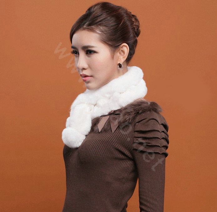 Rex rabbit fur scarf fashion women winter warm scarves female neck wrap - White