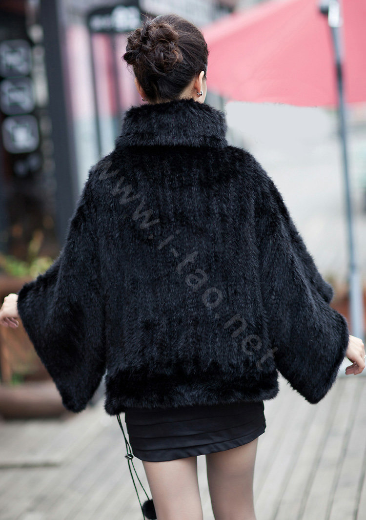 Winter Fashion Women's Genuine Knitting Mink Fur Shawls Wraps Warm tippet capes - Black