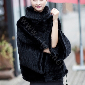 Winter Fashion Women's Genuine Knitting Mink Fur Shawls Wraps Warm tippet capes - Black