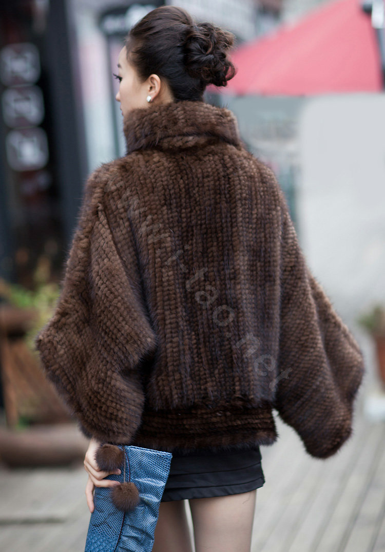 Winter Fashion Women's Genuine Knitting Mink Fur Shawls Wraps Warm tippet capes - Brown