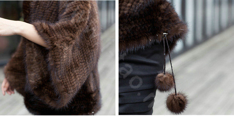 Winter Fashion Women's Genuine Knitting Mink Fur Shawls Wraps Warm tippet capes - Brown