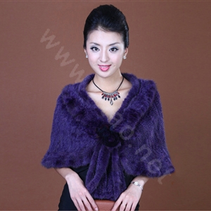 Winter Women's Genuine Knitting Mink Fur Shawls Warm Wraps Female Slim Poncho - Purple