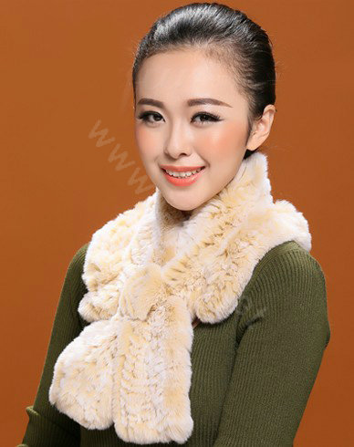 Winter women warm knitted Flower Rex rabbit fur scarf female neck wraps - Yellow
