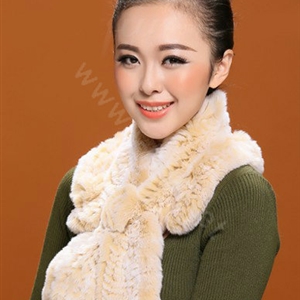 Winter women warm knitted Flower Rex rabbit fur scarf female neck wraps - Yellow