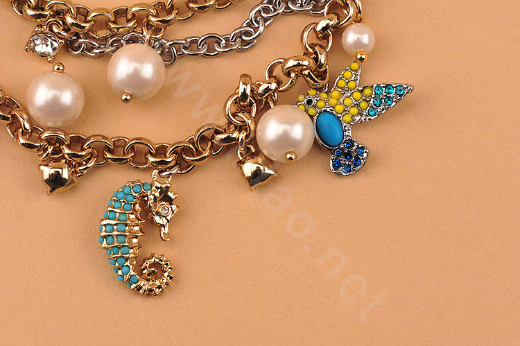 Fashion women choker exaggeration luxury crystal multilayer pears bib necklace - Gold