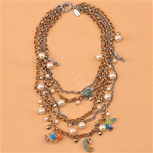 Fashion women choker exaggeration luxury crystal multilayer pears bib necklace - Gold