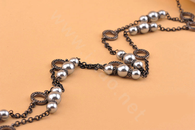 Fashion women choker luxury elegant sweater chain pears bib necklace - Black