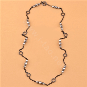 Fashion women choker luxury elegant sweater chain pears bib necklace - Black