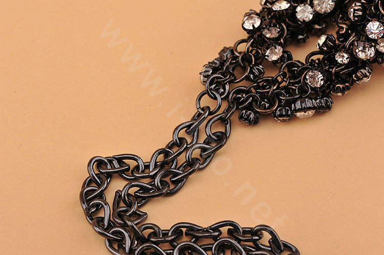High-end fashion women choker exaggeration luxury Daisy Crystal bib necklace - Black