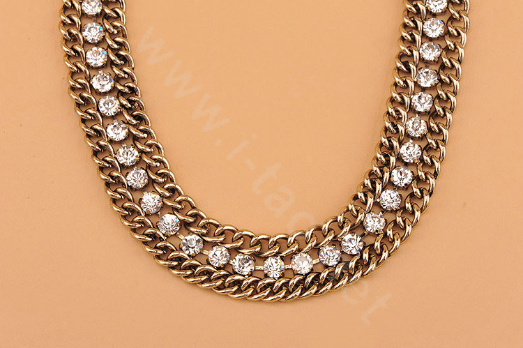High-end fashion women choker exaggeration luxury crystal chain bib necklace - Gold