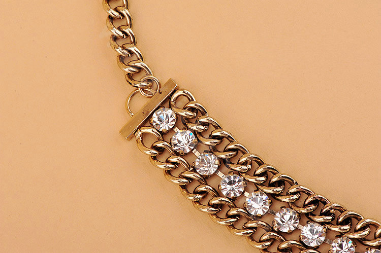 High-end fashion women choker exaggeration luxury crystal chain bib necklace - Gold