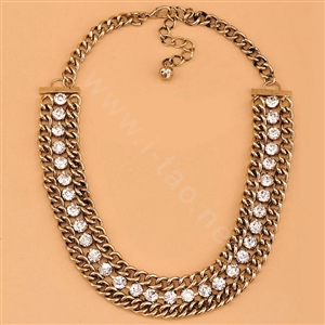 High-end fashion women choker exaggeration luxury crystal chain bib necklace - Gold