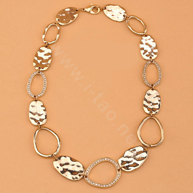 High-end fashion women choker exaggeration luxury crystal metal block bib necklace - Gold