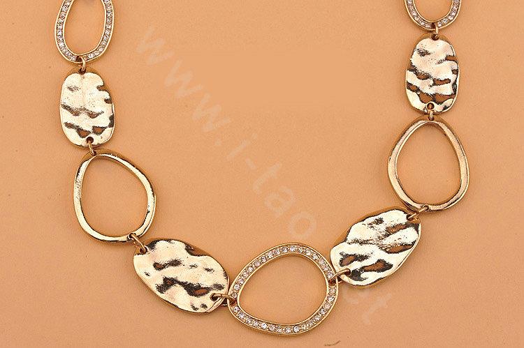 High-end fashion women choker exaggeration luxury crystal metal block bib necklace - Gold