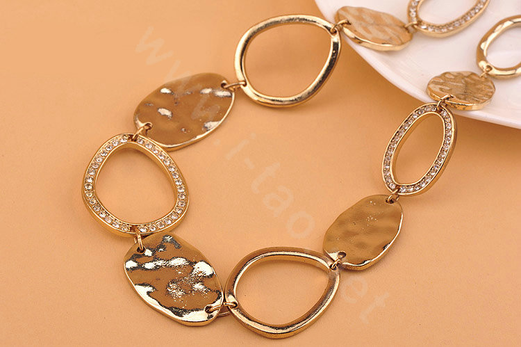 High-end fashion women choker exaggeration luxury crystal metal block bib necklace - Gold