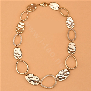 High-end fashion women choker exaggeration luxury crystal metal block bib necklace - Gold