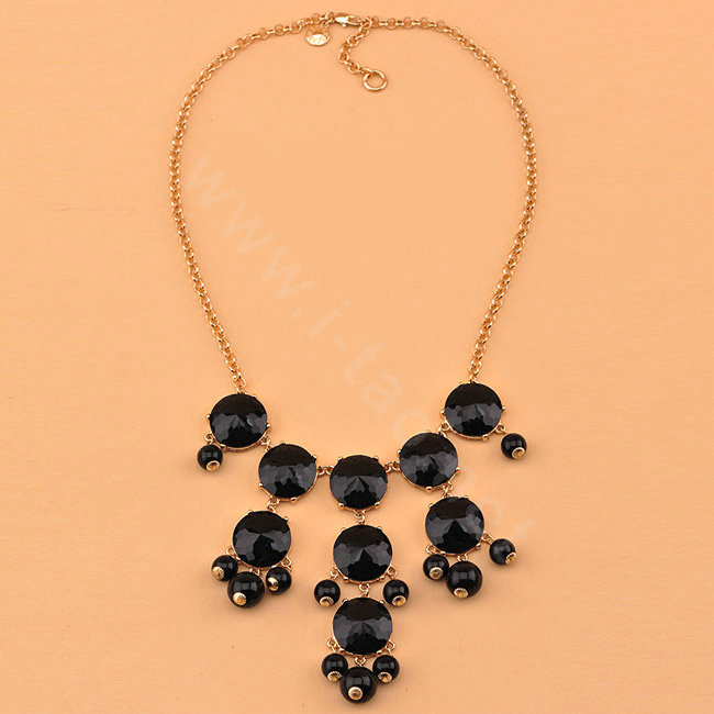 High-end fashion women choker sweet exaggeration luxury candy gems bib necklace - Black