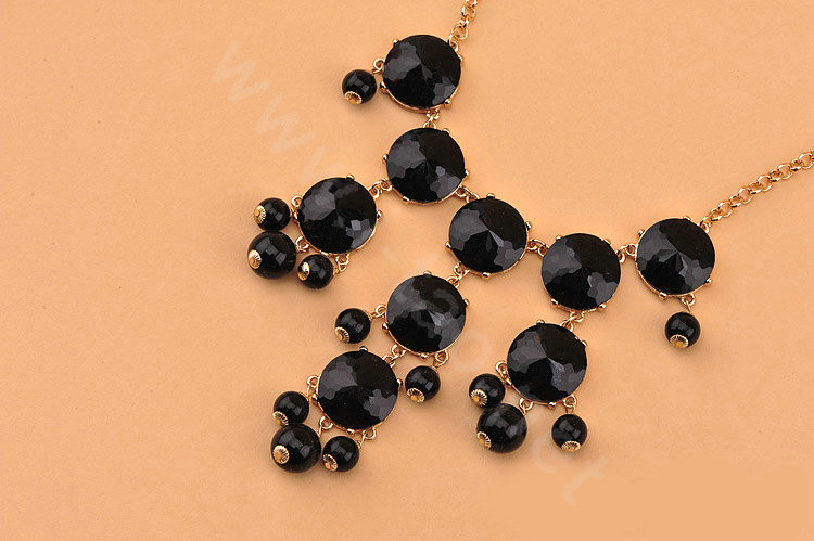 High-end fashion women choker sweet exaggeration luxury candy gems bib necklace - Black