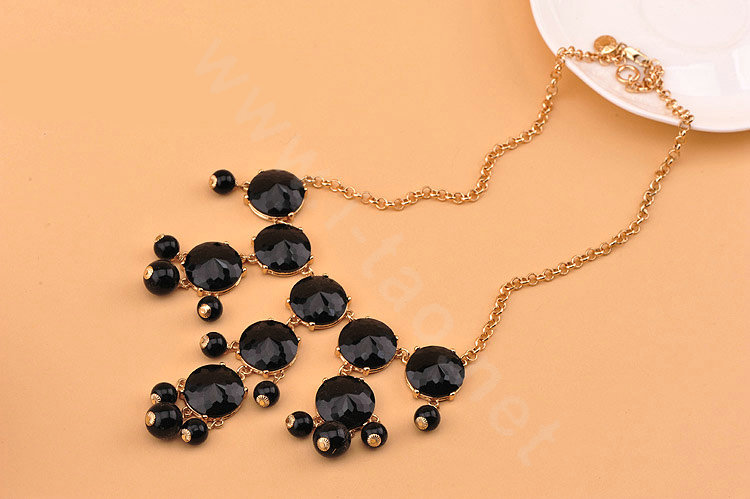 High-end fashion women choker sweet exaggeration luxury candy gems bib necklace - Black