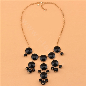 High-end fashion women choker sweet exaggeration luxury candy gems bib necklace - Black