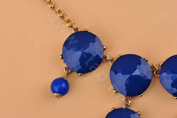 High-end fashion women choker sweet exaggeration luxury candy gems bib necklace - Blue