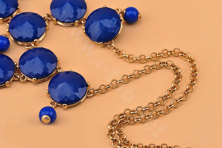 High-end fashion women choker sweet exaggeration luxury candy gems bib necklace - Blue