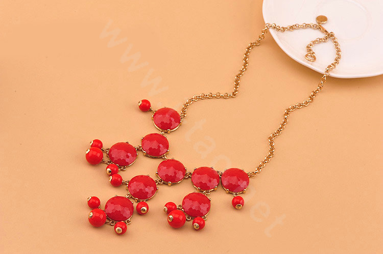 High-end fashion women choker sweet exaggeration luxury candy gems bib necklace - Red