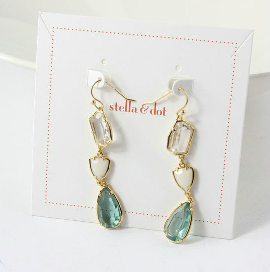 Luxury fashion women crystal diamond dangle earrings 18k gold plated - Blue