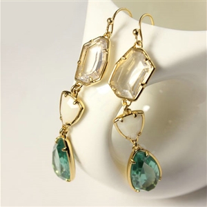 Luxury fashion women crystal diamond dangle earrings 18k gold plated - Blue