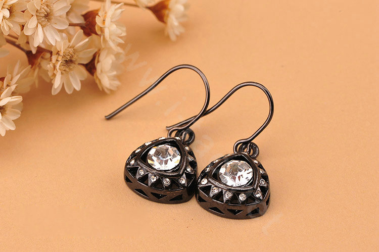 Luxury fashion women crystal diamond earrings 18k gold - Black