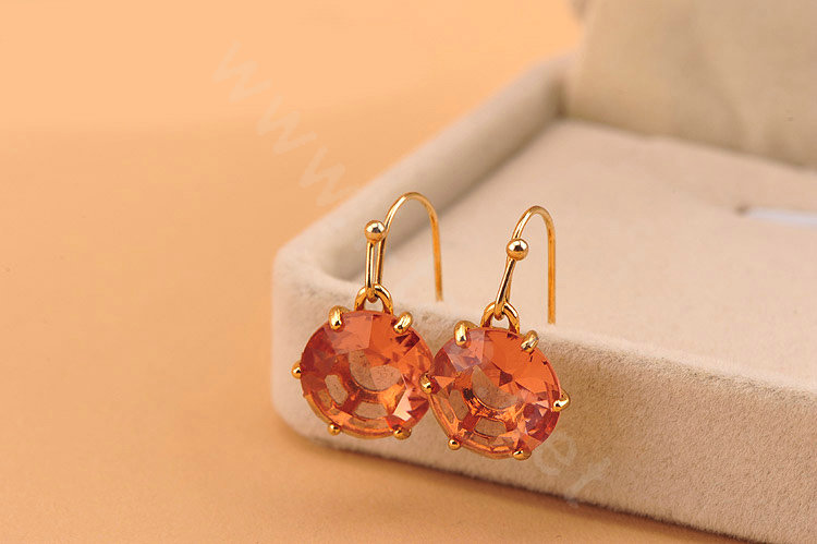 Luxury fashion women crystal diamond earrings 18k gold - Champagne