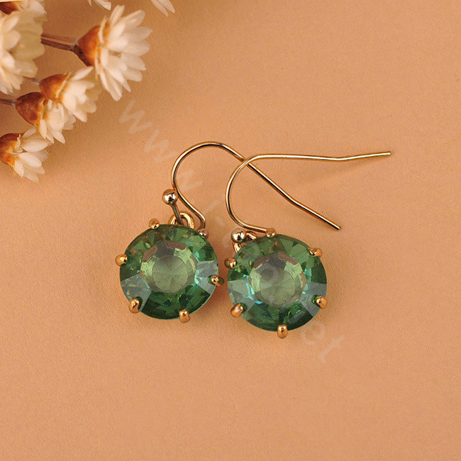 Luxury fashion women crystal diamond earrings 18k gold - Green
