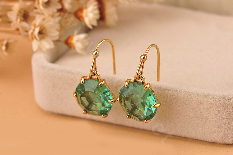 Luxury fashion women crystal diamond earrings 18k gold - Green
