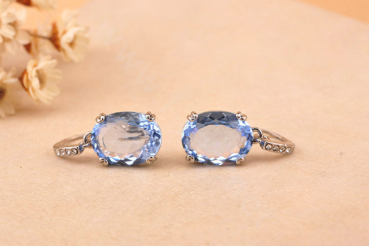 Luxury fashion women crystal diamond earrings 925 Silver - Blue
