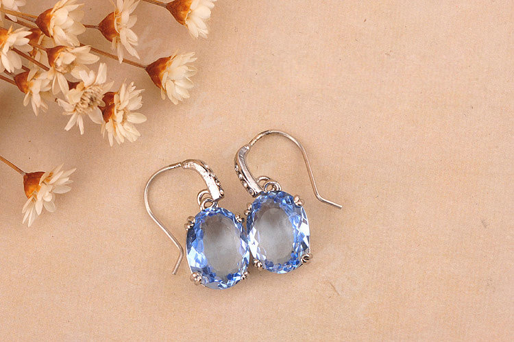Luxury fashion women crystal diamond earrings 925 Silver - Blue