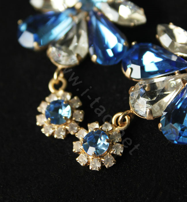 Luxury fashion women crystal diamond flower earrings 18k gold plated - Blue