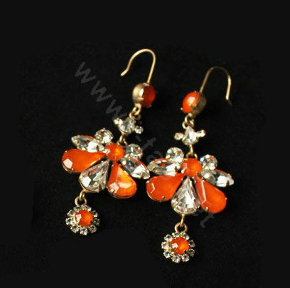 Luxury fashion women crystal diamond flower earrings 18k gold plated - Orange