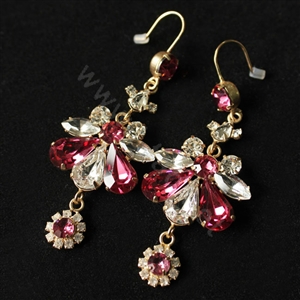 Luxury fashion women crystal diamond flower earrings 18k gold plated - Rose