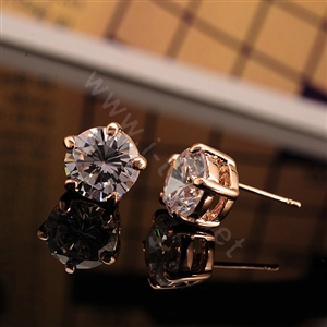 Luxury fashion women diamond crystal stud earrings 18k rose gold GP - White