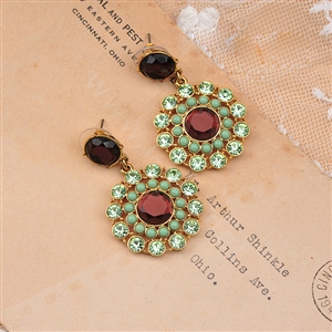 Luxury fashion women flower crystal diamond gems earrings - Green