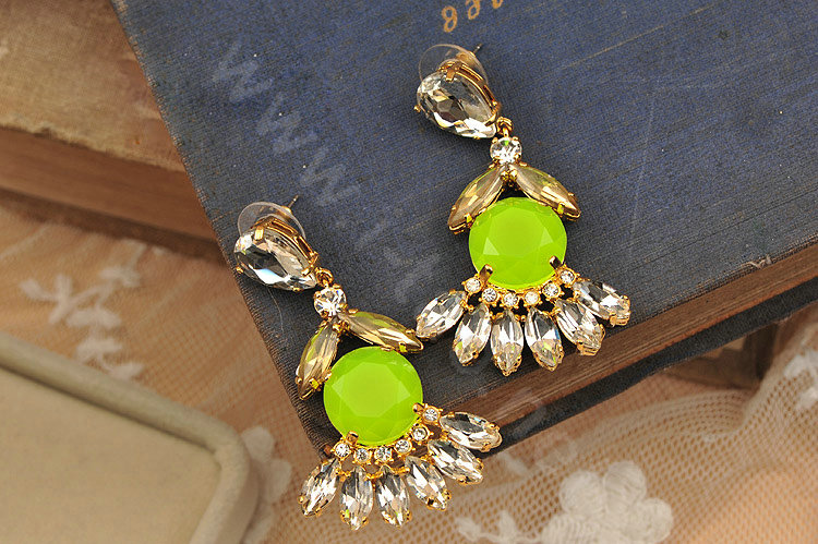 Luxury fashion women flower crystal diamond gems earrings - Yellow