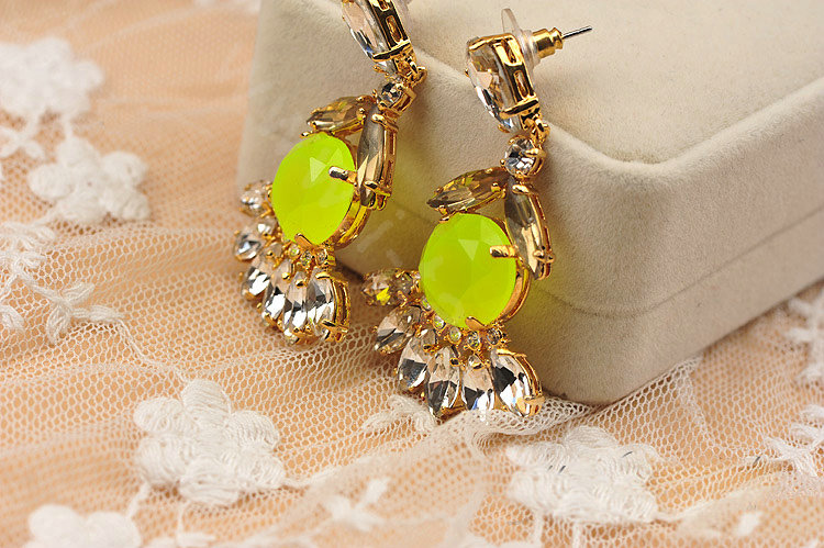 Luxury fashion women flower crystal diamond gems earrings - Yellow